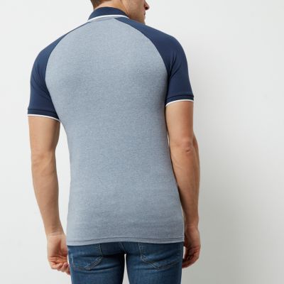 Navy and grey muscle fit polo shirt